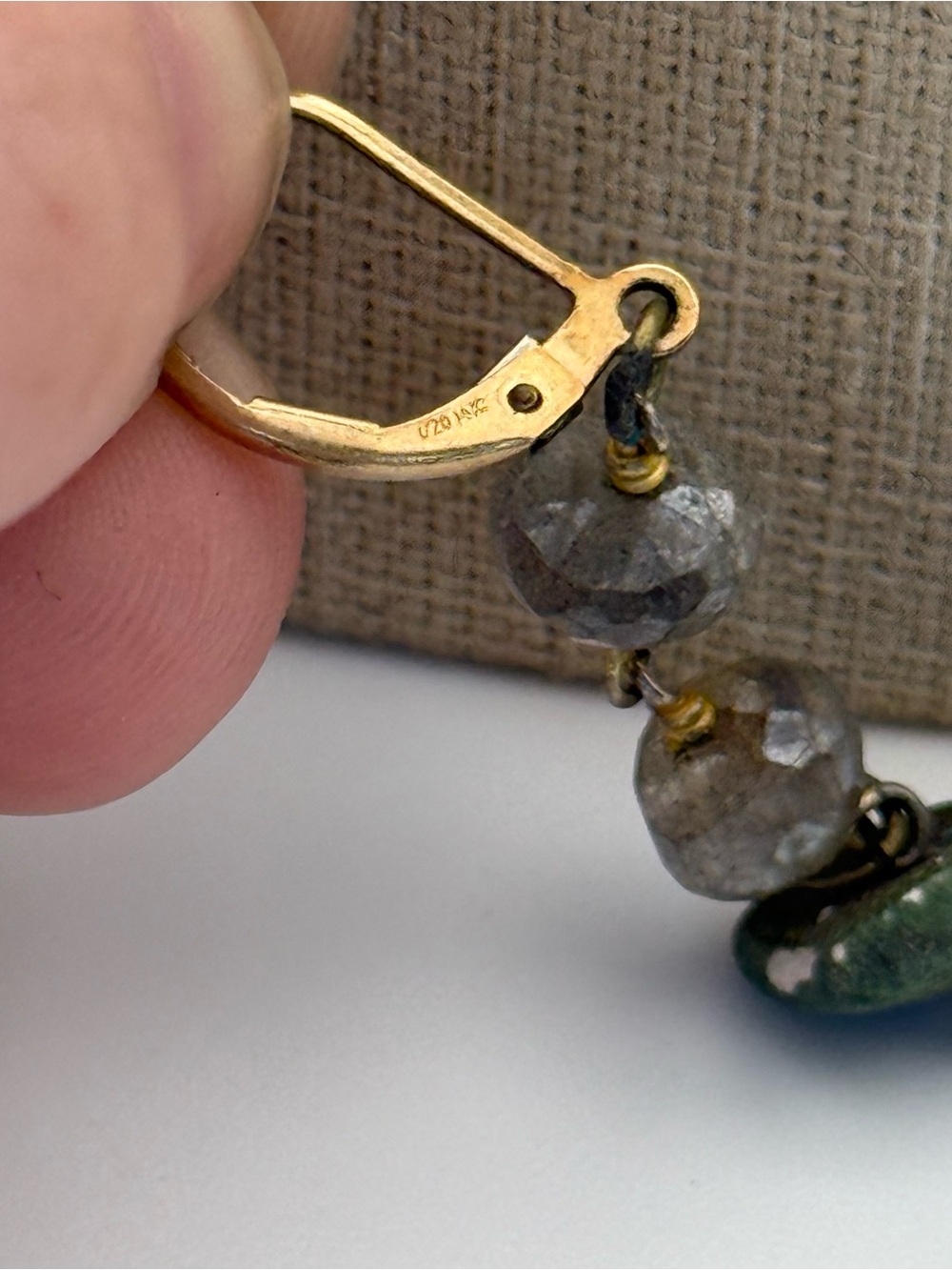 Gold filled Handmade labordorite  and Gray Dangle Earrings - Picture 7 of 7